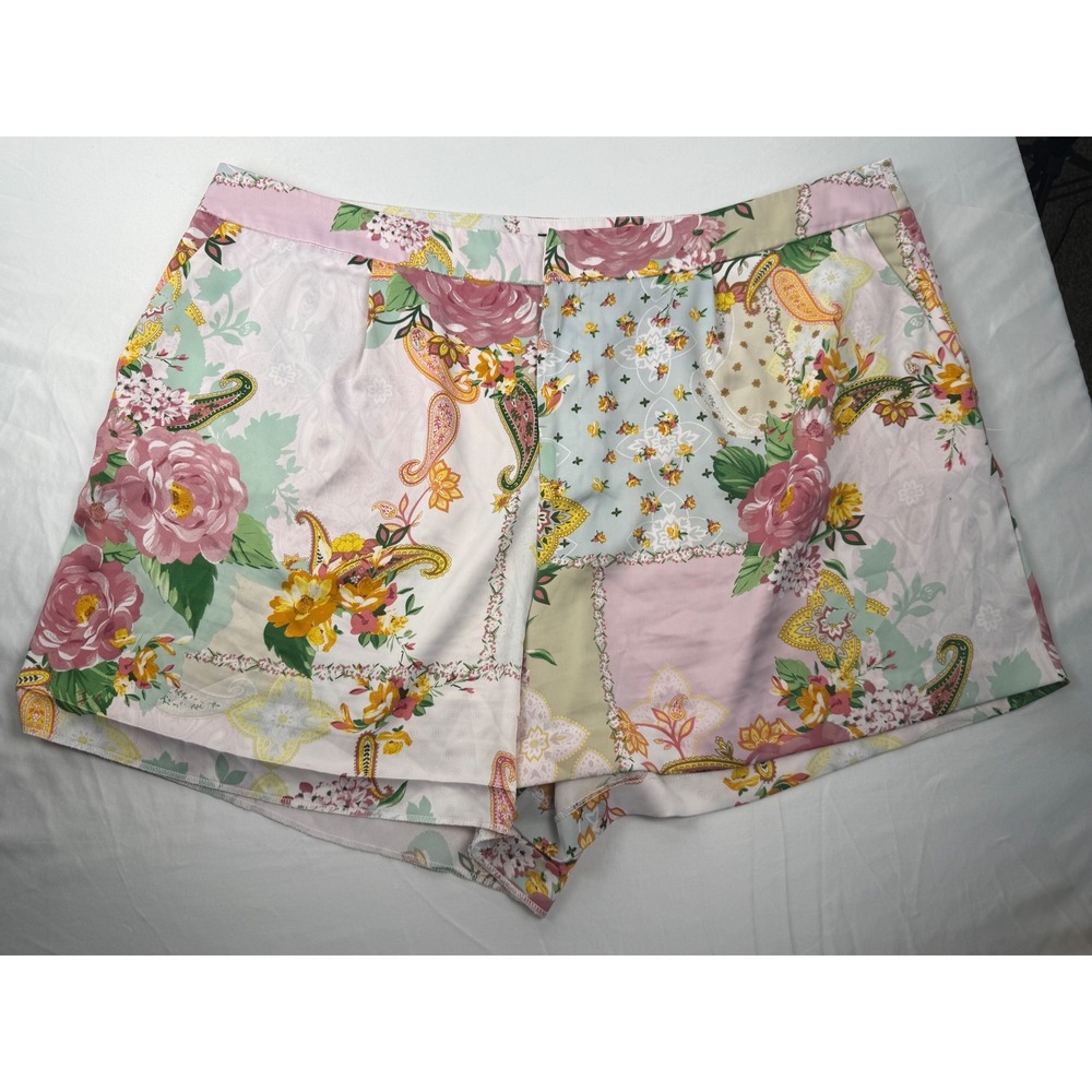 ELOQUII Patchwork Floral Paisley Shorts Pink Green Plus Size 22 Wide Leg 1345377